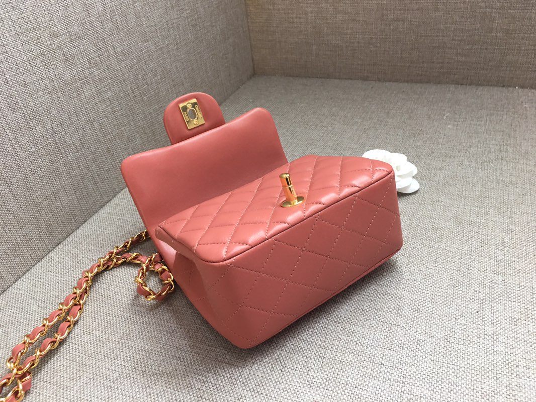 Mini Classic Flap Lambskin Bag A01115 Cream Pink/Gold